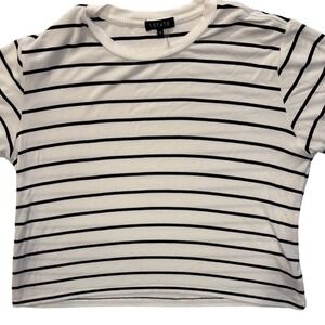 1  STATE Women's Striped Ribbed Knit Short Sleeve Crop‎ Top Small